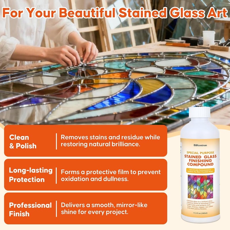 BiKontrun Stained Glass Polish Finishing Compound, Professional Polish & Cleaner for Stained Glass, Restores Brilliant Shine Protects Finish, Removes Oxidation Tarnish Oil Film for Artists & Hobbyists - Image 5